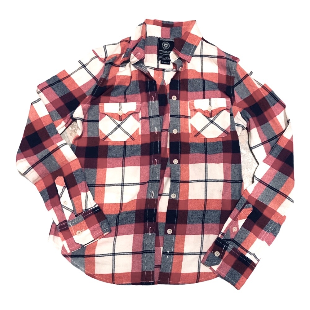 NWT American Eagle Flannel / Plaid Button Up XS red white and blue new fall